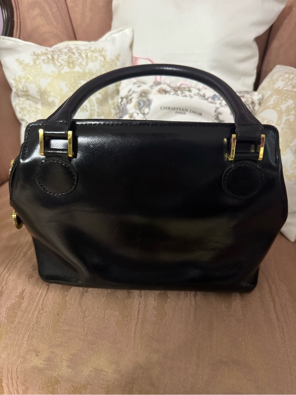 Gianni Versace Vintage Black Leather Satchel - Picture 2 of 8